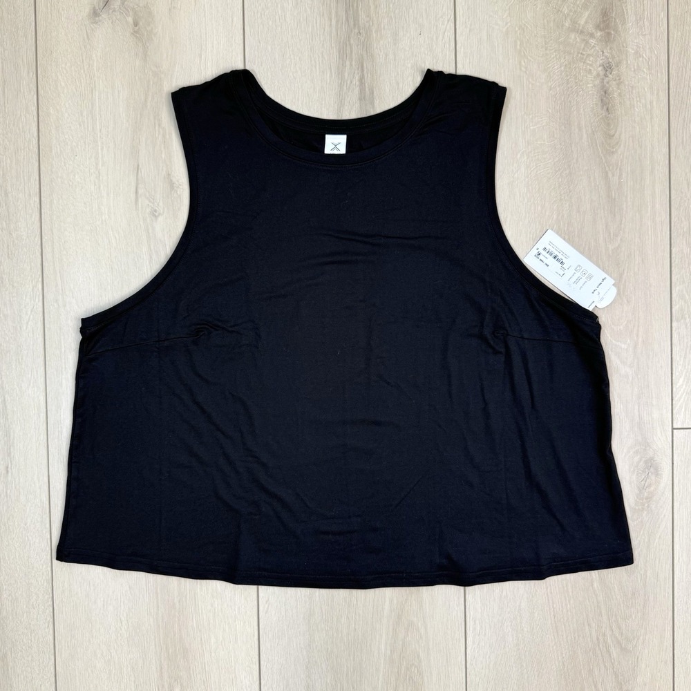Xersion‎ Women's 1X Black High Neck Tank Top Quick-Dri Peached Soft Touch NWT